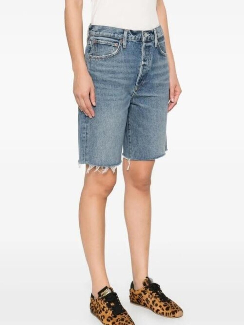 179$ AGOLDE 90's Loose Fit Raw Hems Shorts Mid Rise Women's Size 26 Blue - Picture 1 of 4